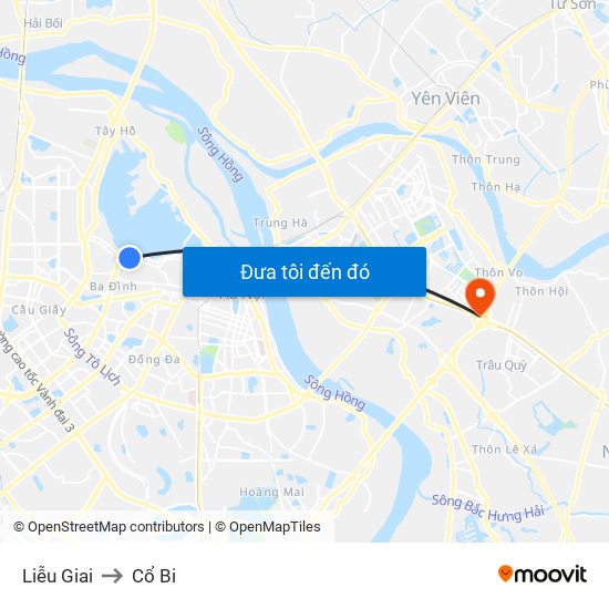 Liễu Giai to Cổ Bi map