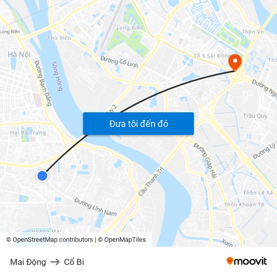 Mai Động to Cổ Bi map