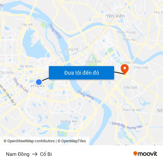 Nam Đồng to Cổ Bi map