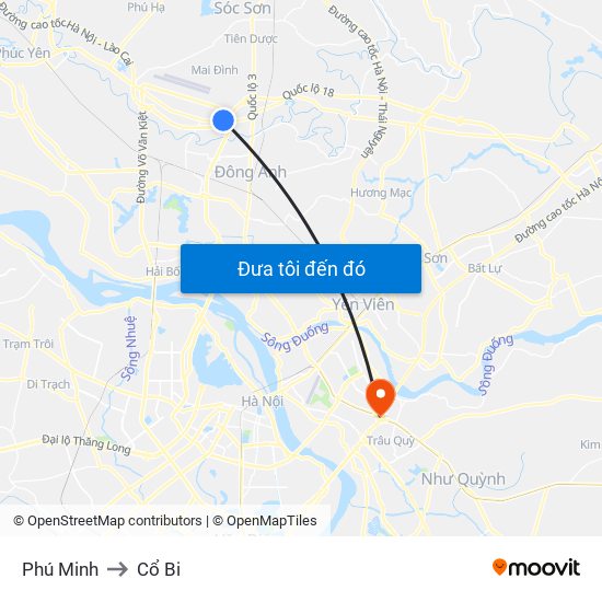 Phú Minh to Cổ Bi map