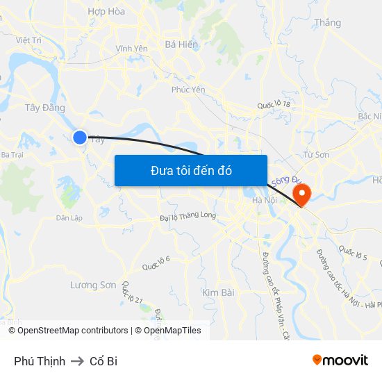 Phú Thịnh to Cổ Bi map