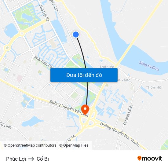 Phúc Lợi to Cổ Bi map