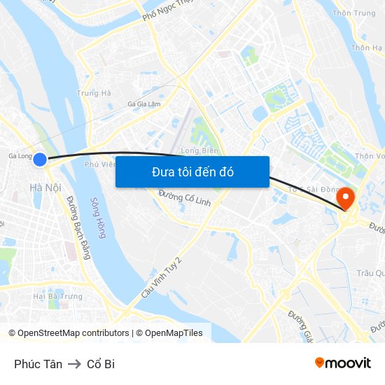 Phúc Tân to Cổ Bi map