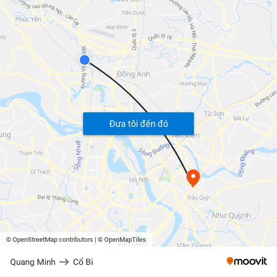 Quang Minh to Cổ Bi map