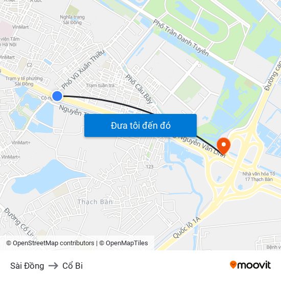Sài Đồng to Cổ Bi map