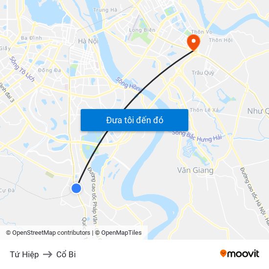 Tứ Hiệp to Cổ Bi map