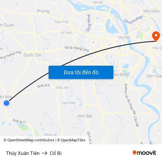 Thủy Xuân Tiên to Cổ Bi map