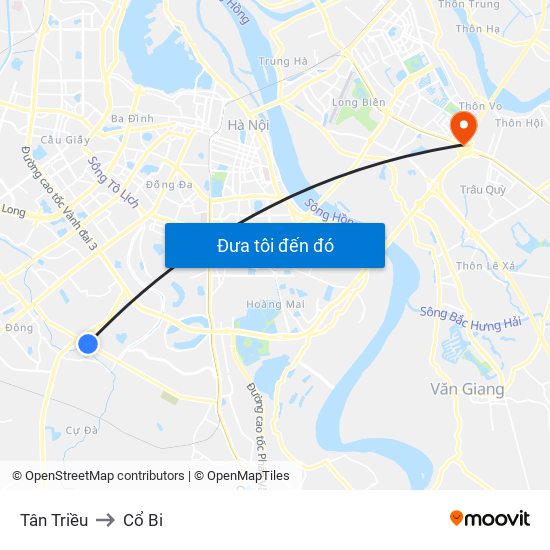 Tân Triều to Cổ Bi map