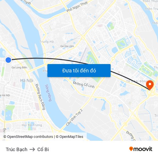 Trúc Bạch to Cổ Bi map