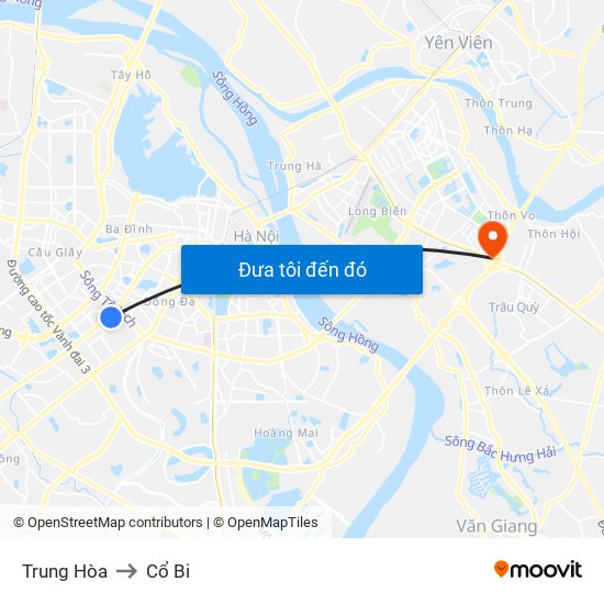 Trung Hòa to Cổ Bi map