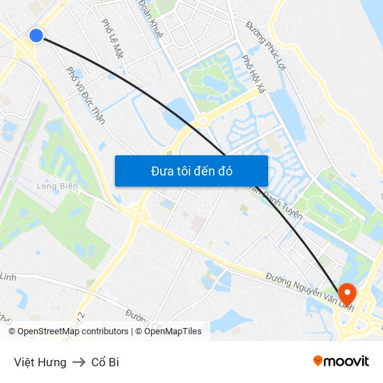 Việt Hưng to Cổ Bi map