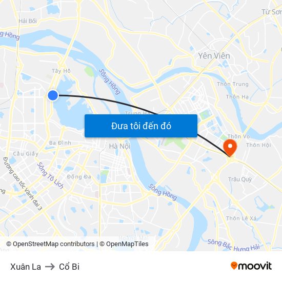 Xuân La to Cổ Bi map