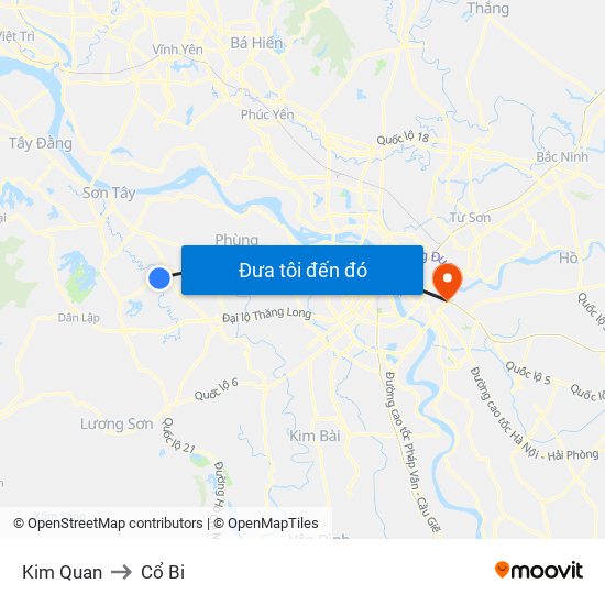 Kim Quan to Cổ Bi map