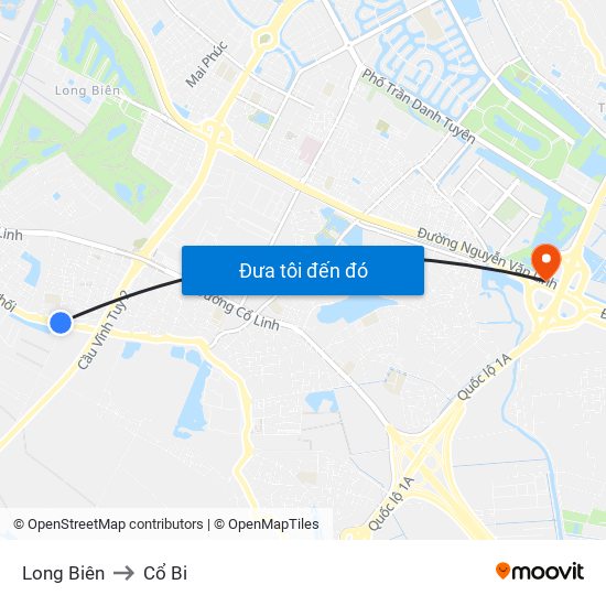 Long Biên to Cổ Bi map