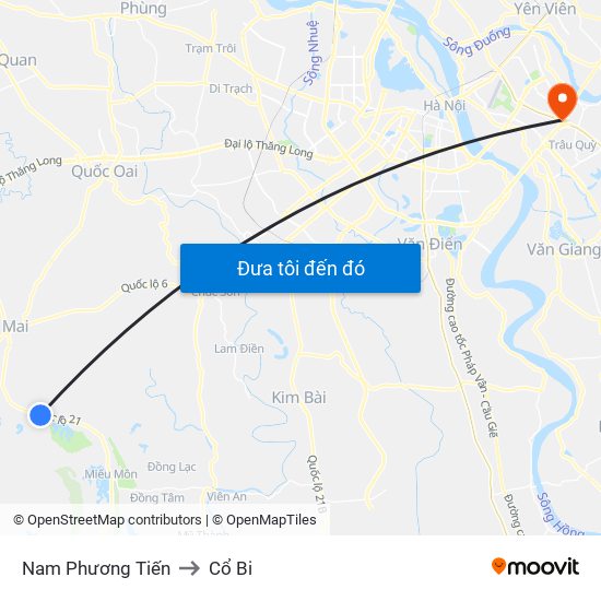 Nam Phương Tiến to Cổ Bi map