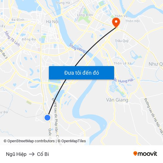 Ngũ Hiệp to Cổ Bi map