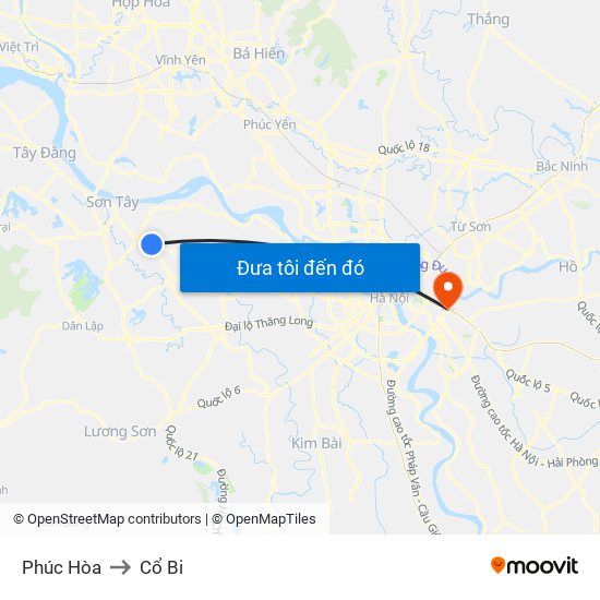 Phúc Hòa to Cổ Bi map