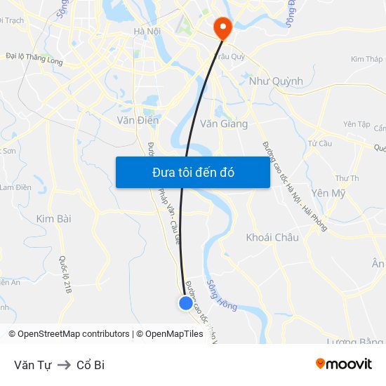 Văn Tự to Cổ Bi map
