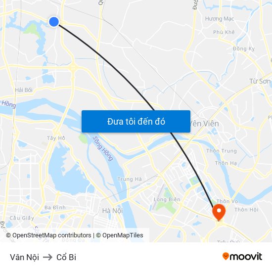 Vân Nội to Cổ Bi map