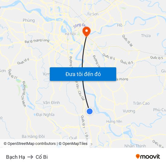 Bạch Hạ to Cổ Bi map