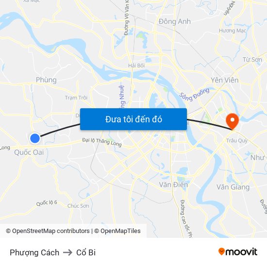 Phượng Cách to Cổ Bi map