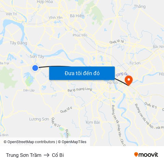 Trung Sơn Trầm to Cổ Bi map