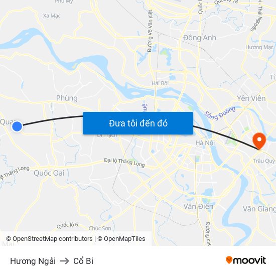 Hương Ngải to Cổ Bi map