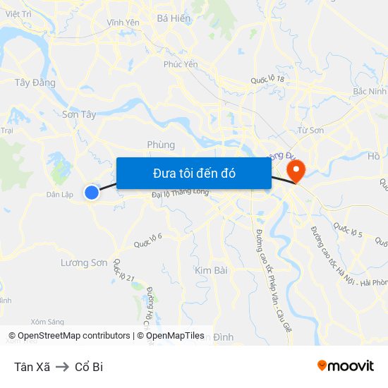 Tân Xã to Cổ Bi map