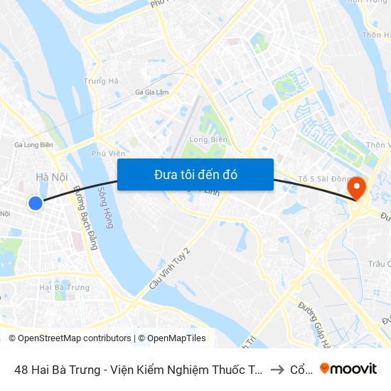 48 Hai Bà Trưng - Viện Kiểm Nghiệm Thuốc Trung Ương to Cổ Bi map