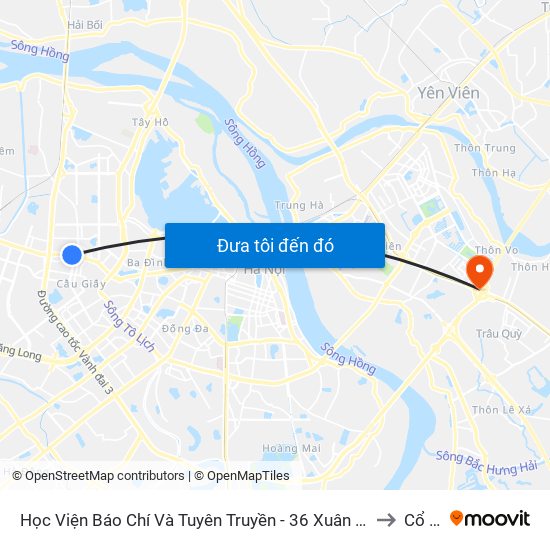 Học Viện Báo Chí Và Tuyên Truyền - 36 Xuân Thủy to Cổ Bi map