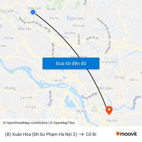 (B) Xuân Hòa (Đh Sư Phạm Hà Nội 2) to Cổ Bi map