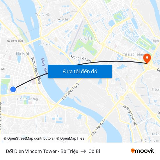 Đối Diện Vincom Tower - Bà Triệu to Cổ Bi map