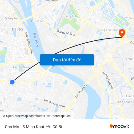 Chợ Mơ - 5 Minh Khai to Cổ Bi map