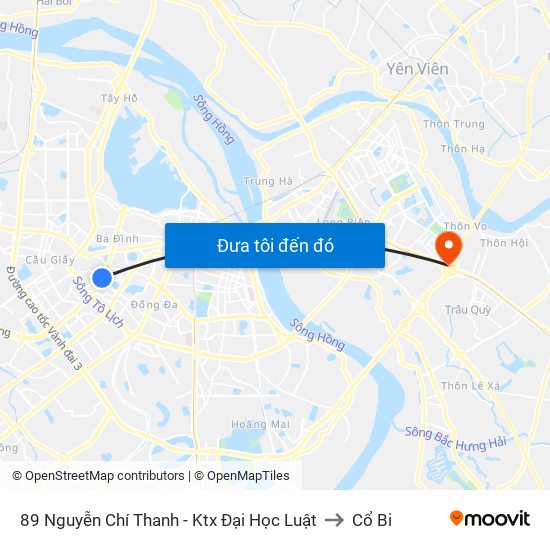 89 Nguyễn Chí Thanh - Ktx Đại Học Luật to Cổ Bi map