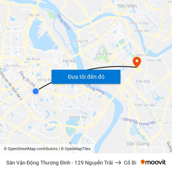 Sân Vận Động Thượng Đình - 129 Nguyễn Trãi to Cổ Bi map
