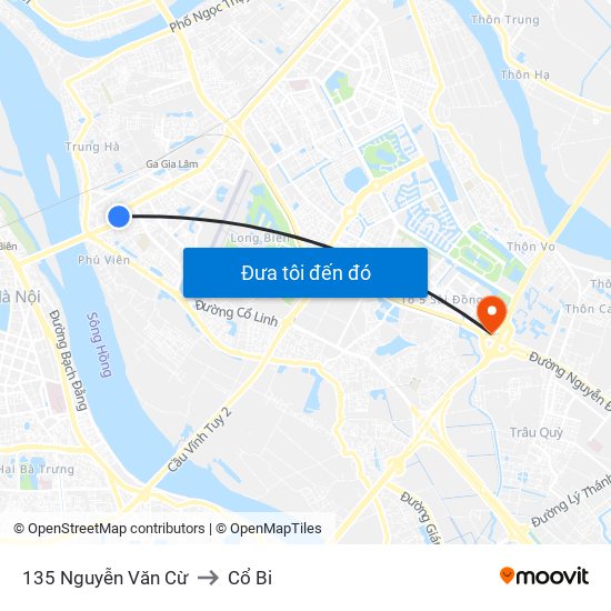 135 Nguyễn Văn Cừ to Cổ Bi map