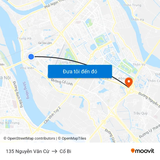 135 Nguyễn Văn Cừ to Cổ Bi map