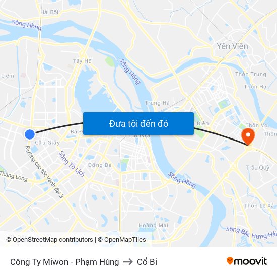 Công Ty Miwon - Phạm Hùng to Cổ Bi map
