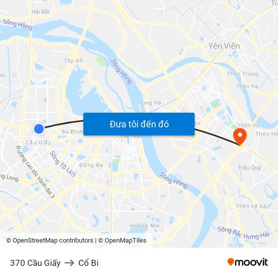 370 Cầu Giấy to Cổ Bi map