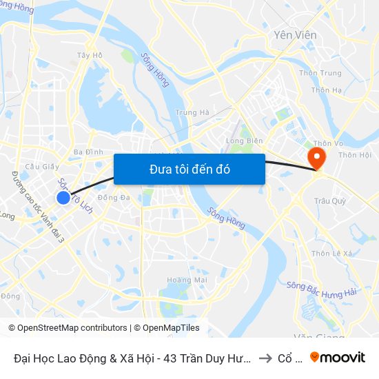 Đại Học Lao Động & Xã Hội - 43 Trần Duy Hưng to Cổ Bi map