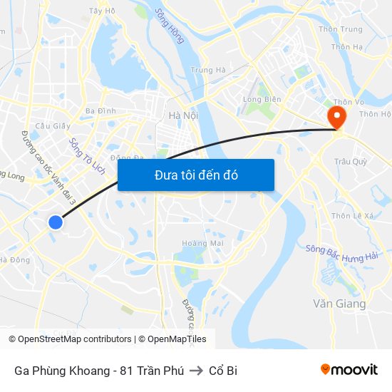 Ga Phùng Khoang - 81 Trần Phú to Cổ Bi map
