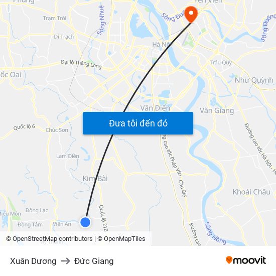 Xuân Dương to Đức Giang map