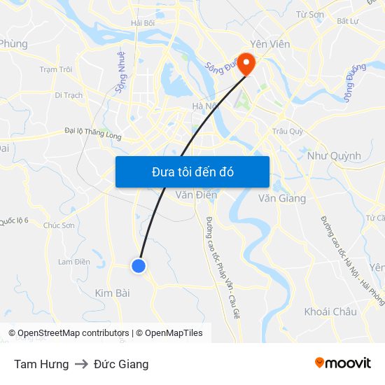 Tam Hưng to Đức Giang map