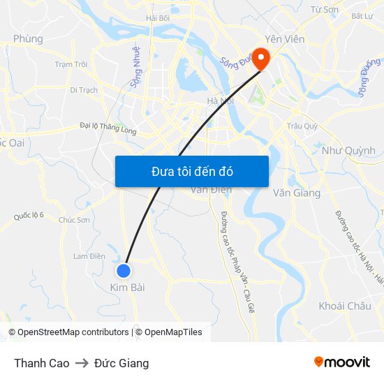 Thanh Cao to Đức Giang map