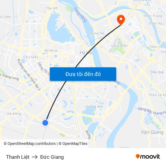 Thanh Liệt to Đức Giang map