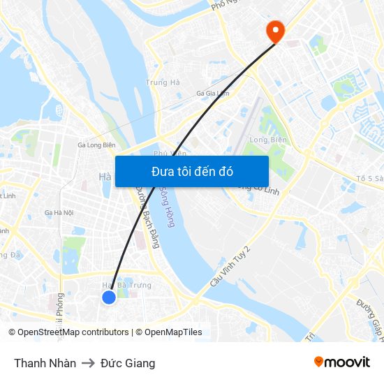 Thanh Nhàn to Đức Giang map
