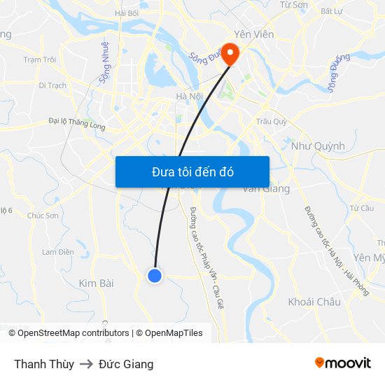 Thanh Thùy to Đức Giang map