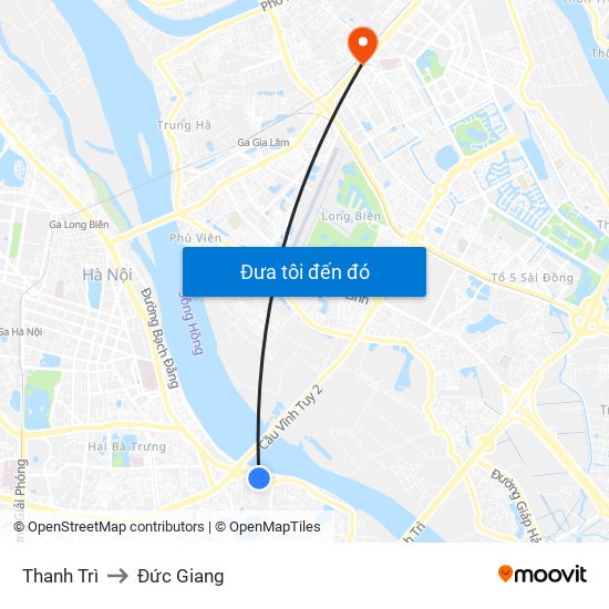 Thanh Trì to Đức Giang map