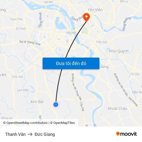 Thanh Văn to Đức Giang map