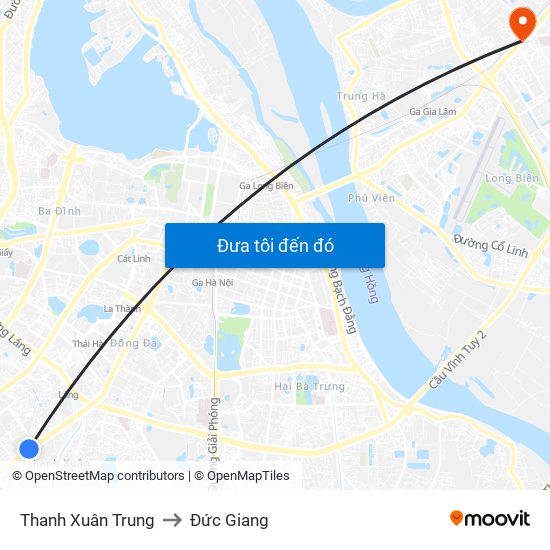 Thanh Xuân Trung to Đức Giang map